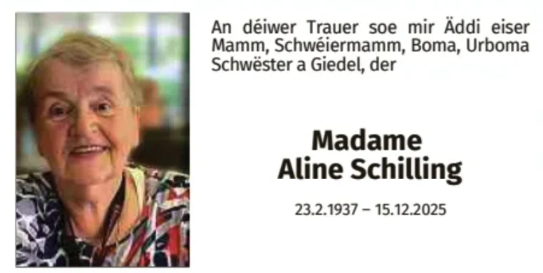 Traueranzeige für Aline Schilling