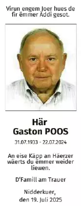 Traueranzeige für Gaston Poos