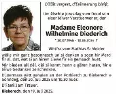 Traueranzeige für Eleonore Wilhelmine-Diederich