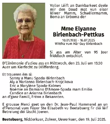 Traueranzeige für Elyanne Birlenbach-Pettkus