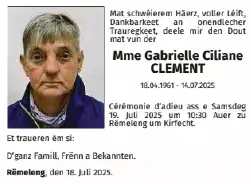 Traueranzeige für Gabrielle Ciliane Clement