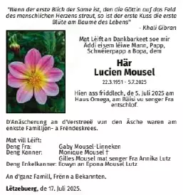 Traueranzeige für Lucien Mousel