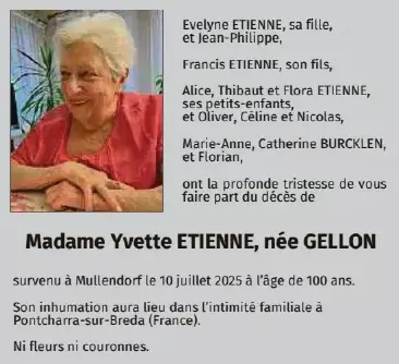 Traueranzeige für Yvette Etienne