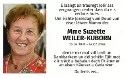 Traueranzeige für Suzette Weiler-Kuborn