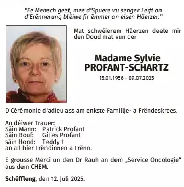 Traueranzeige für Sylvie Profant - Schartz