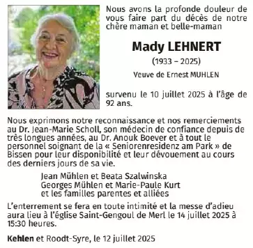 Traueranzeige für Mady Lehnert