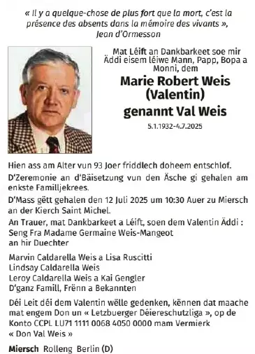 Traueranzeige für Marie Robert Weis
