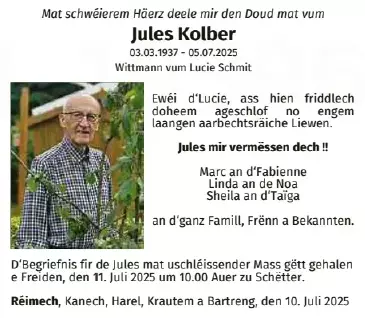 Traueranzeige für Jules Kolber