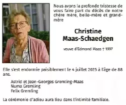 Traueranzeige für Christine Maas - Schaedgen