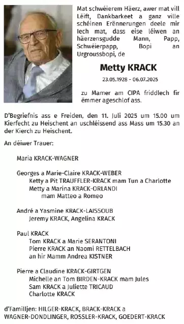 Traueranzeige für Metty Krack