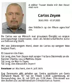 Traueranzeige für Zeyen Carlos