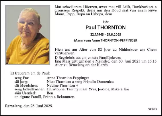 Traueranzeige für Paul Thornton