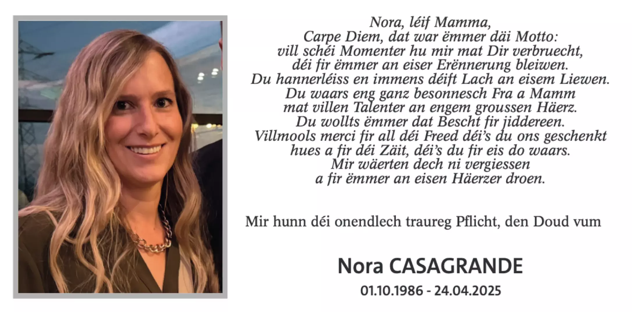 Traueranzeige für Nora Casagrande