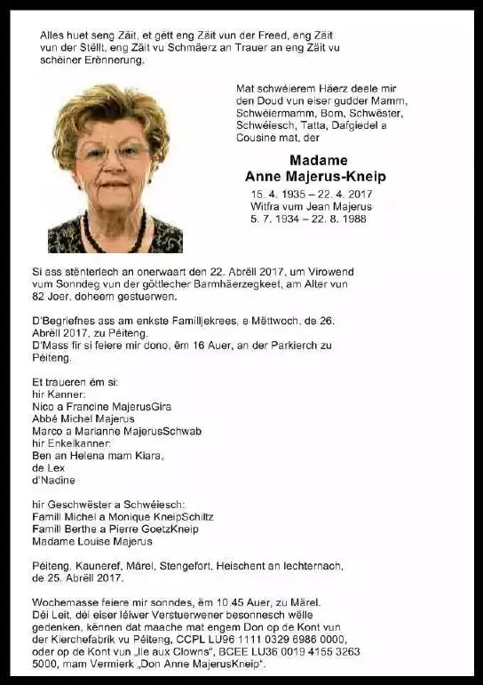 Traueranzeige für Anne Majerus-Kneip