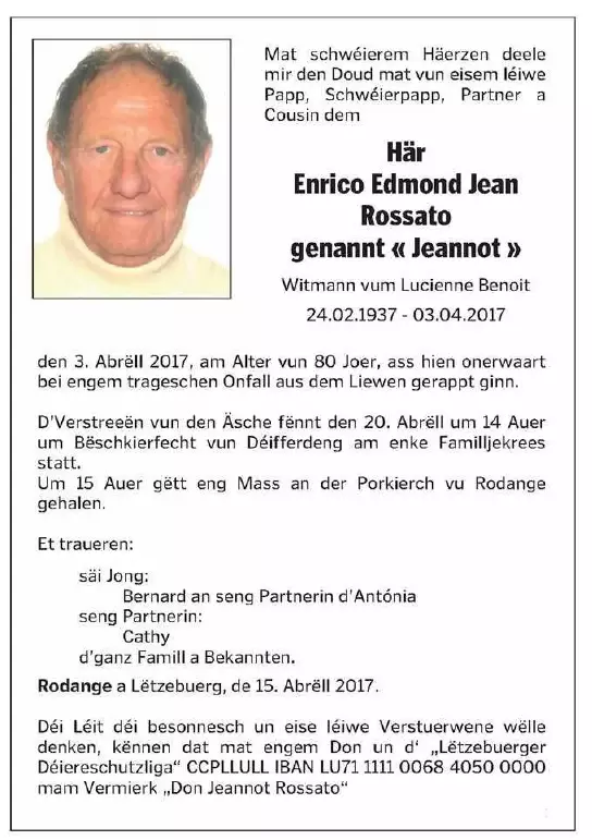 Traueranzeige für Enrico Edmond Jean Rossato