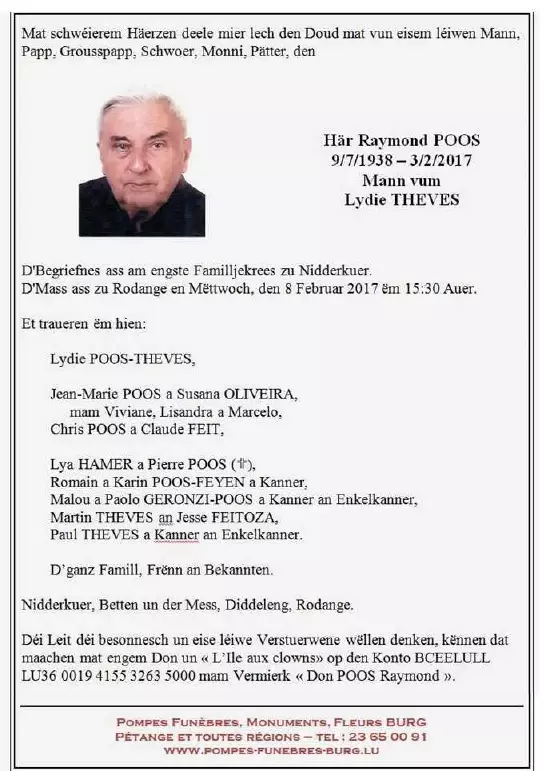 Traueranzeige für Raymond POOS