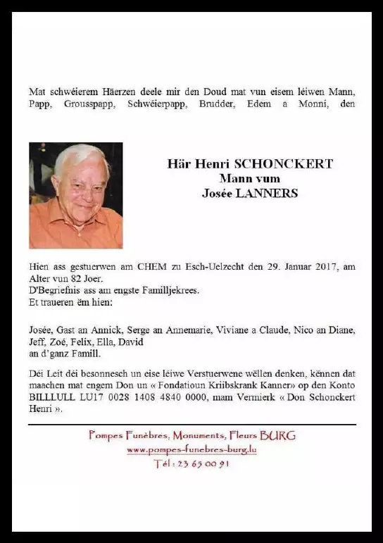Traueranzeige für Henri SCHONCKERT