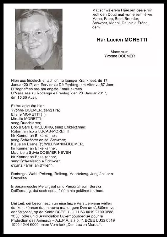 Traueranzeige für Lucien MORETTI
