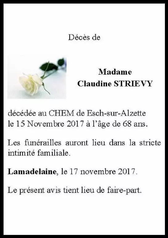 Traueranzeige für Claudine STRIEVY
