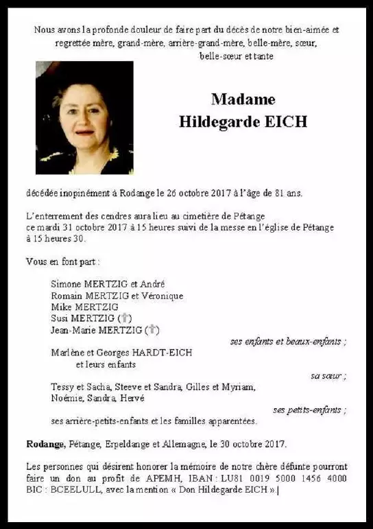 Traueranzeige für Hildegarde EICH