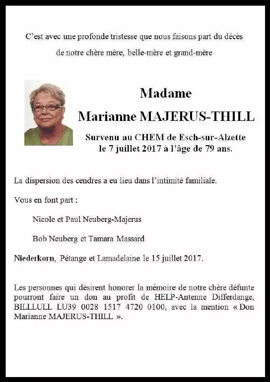 Traueranzeige für Marianne MAJERUS-THILL