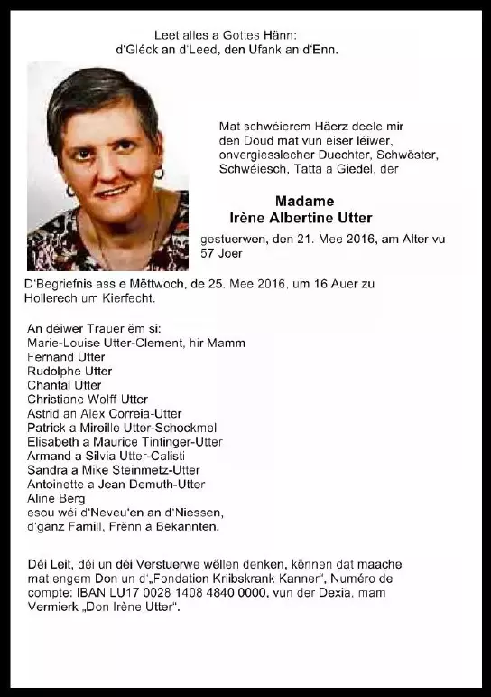 Traueranzeige für Irène Albertine Utter