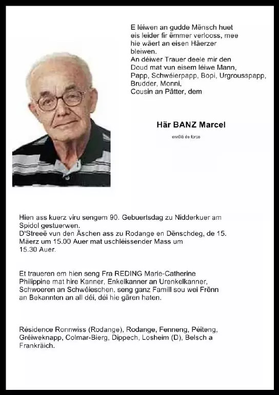 Traueranzeige für Marcel BANZ