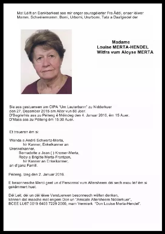 Traueranzeige für Louise MERTA-HENDEL