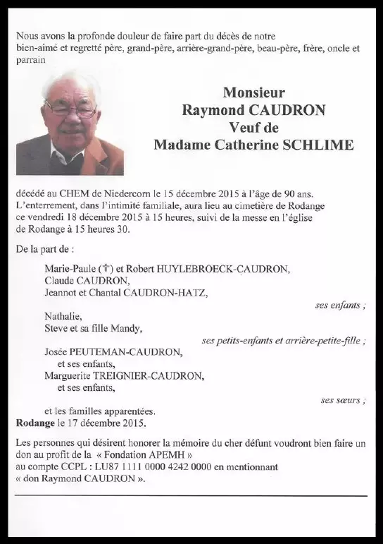 Traueranzeige für Raymond CAUDRON