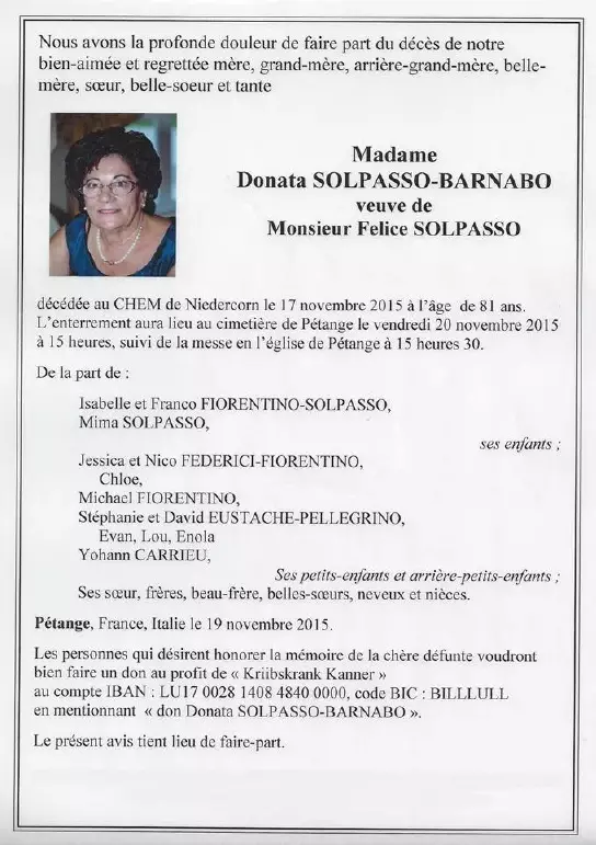 Traueranzeige für Donata SOLPASSO-BARNABO