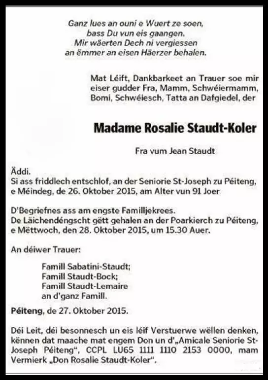 Traueranzeige für Rosalie Staudt-Koler