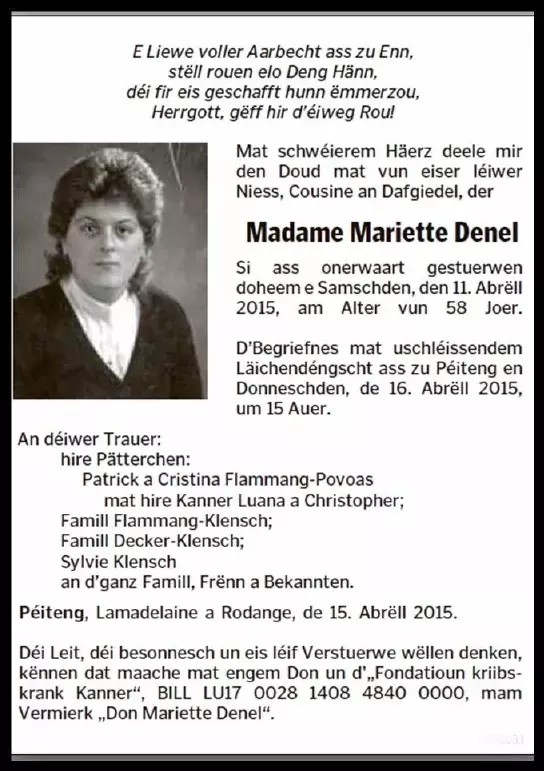 Traueranzeige für Mariette Denel