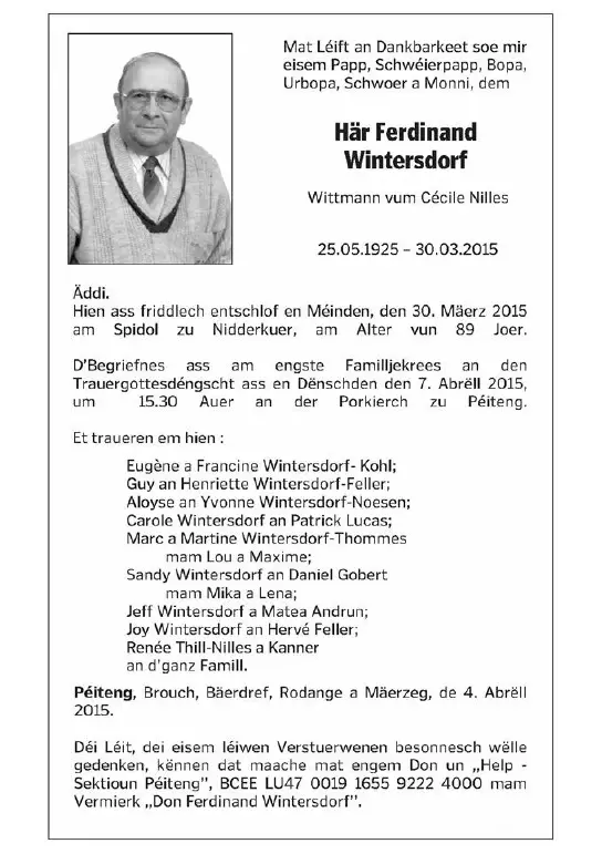 Traueranzeige für Ferdinand Wintersdorf