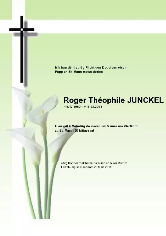 Traueranzeige für Roger Théophile JUNCKEL