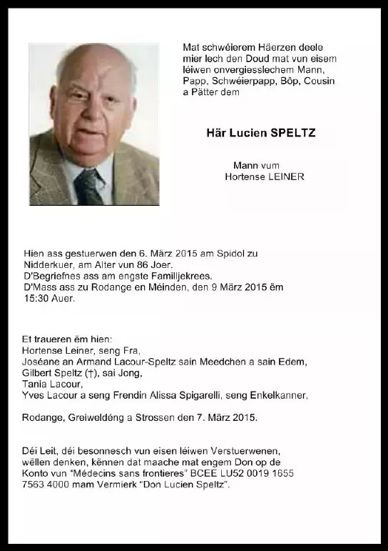 Traueranzeige für Lucien SPELTZ