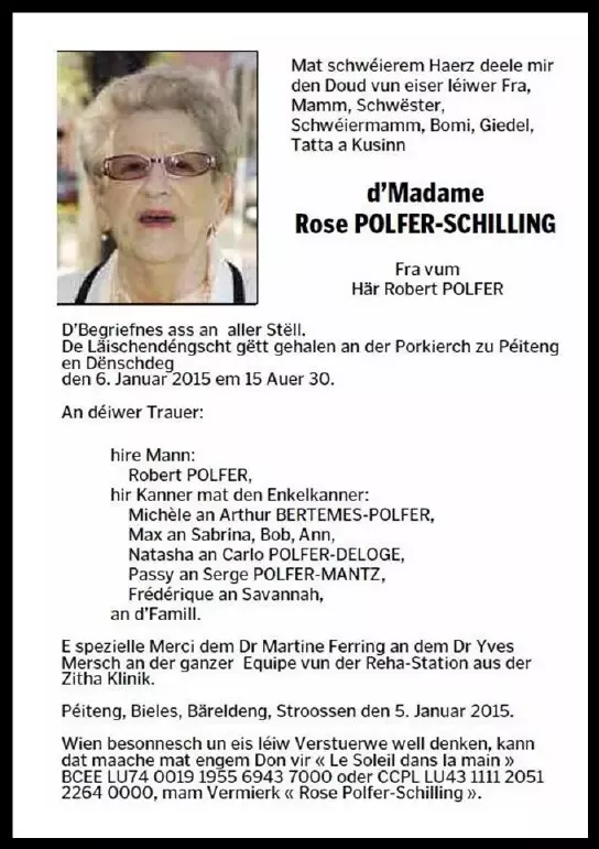 Traueranzeige für Rose POLFER-SCHILLING