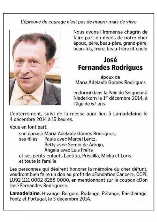 Traueranzeige für José Fernandes Rodrigues