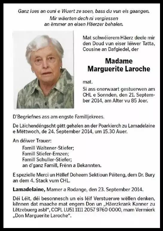 Traueranzeige für Marguerite Laroche