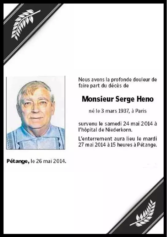 Traueranzeige für Serge Heno