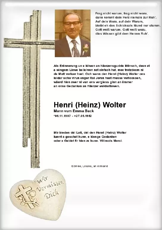 Traueranzeige für Henri (Heinz) Wolter