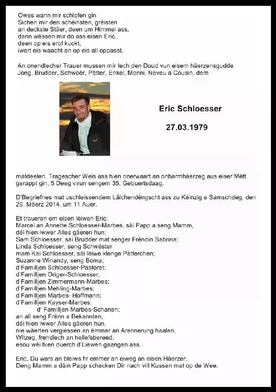 Traueranzeige für Eric Schloesser