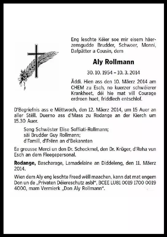 Traueranzeige für Aly Rollmann