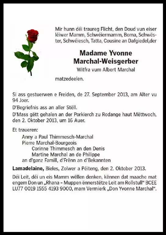 Traueranzeige für Yvonne Marchal-Weisgerber