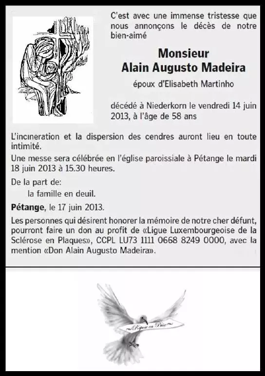 Traueranzeige für Alain Augusto Madeira