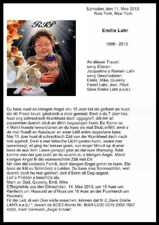 Traueranzeige für Emilie Lahr