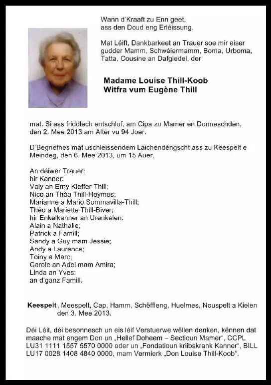 Traueranzeige für Louise Thill-Koob