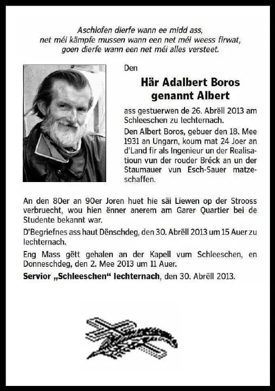 Traueranzeige für Adalbert Boros