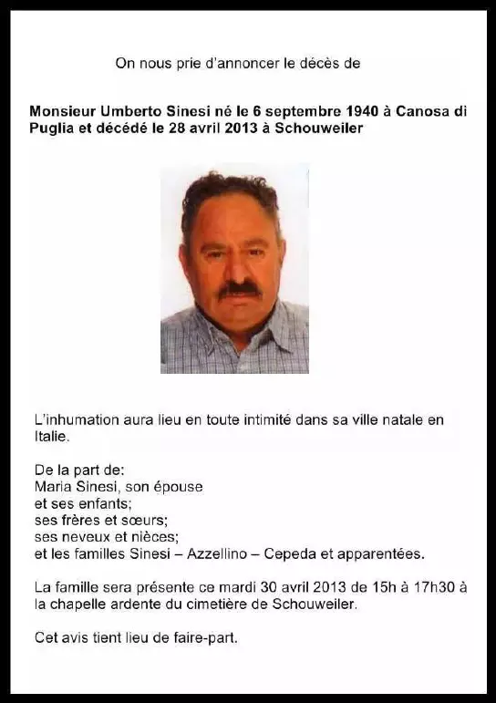 Traueranzeige für Umberto Sinesi