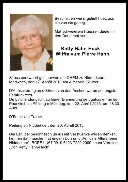 Traueranzeige für Ketty Hahn-Heck