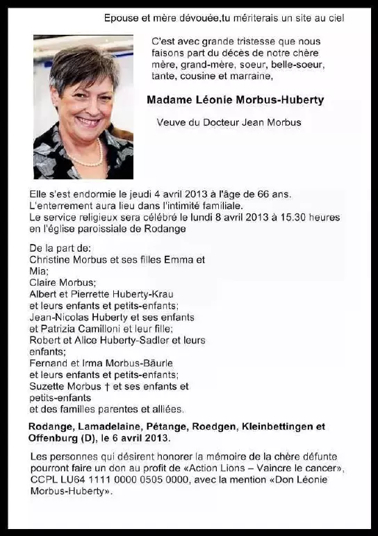 Traueranzeige für Léonie Morbus-Huberty